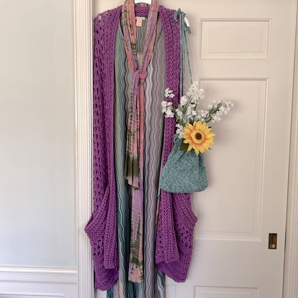 Festival Perfect Pocket Scandinavian Euro Wrap Open Knit Slouchy Pocket Artisan - Picture 14 of 16